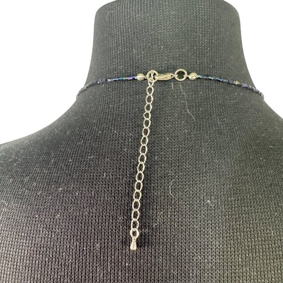 Long Cobalt Blue Glass Beaded Necklace Silver Accents Adjustable Chain - Picture 3 of 3